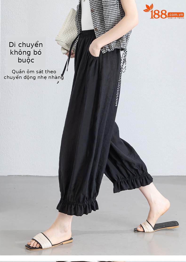 Quần culottes nữ ống rộng cạp chun co giãn, chất liệu Lyocell thoáng mát, dáng hoa tulip che khuyết điểm — màu đen chi tiết 14