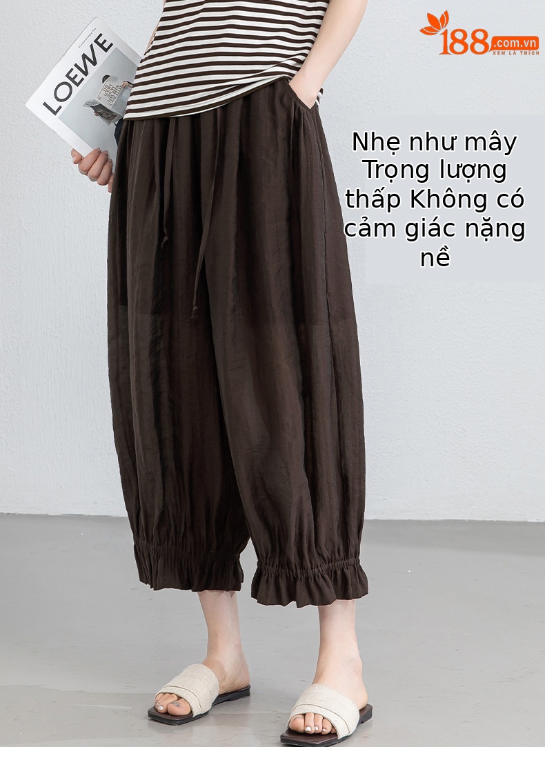 Quần culottes nữ ống rộng cạp chun co giãn, chất liệu Lyocell thoáng mát, dáng hoa tulip che khuyết điểm — màu đen chi tiết 15