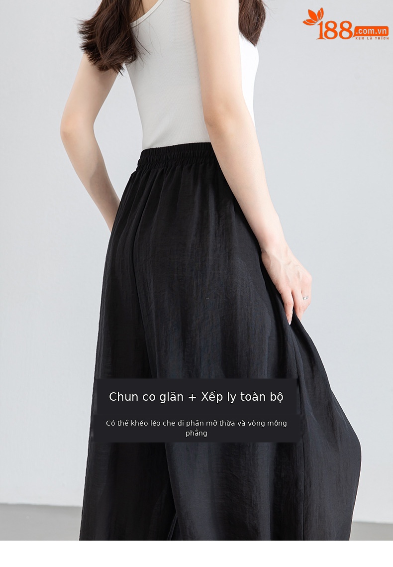Quần culottes nữ ống rộng cạp chun co giãn, chất liệu Lyocell thoáng mát, dáng hoa tulip che khuyết điểm — màu đen chi tiết 17
