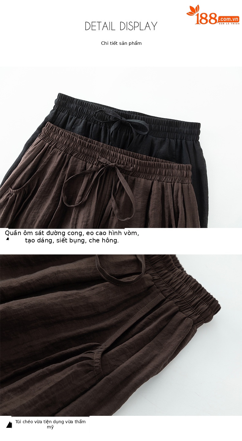 Quần culottes nữ ống rộng cạp chun co giãn, chất liệu Lyocell thoáng mát, dáng hoa tulip che khuyết điểm — màu đen chi tiết 18