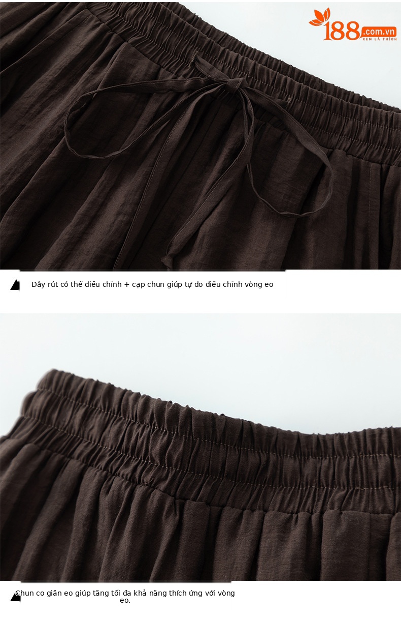 Quần culottes nữ ống rộng cạp chun co giãn, chất liệu Lyocell thoáng mát, dáng hoa tulip che khuyết điểm — màu đen chi tiết 19