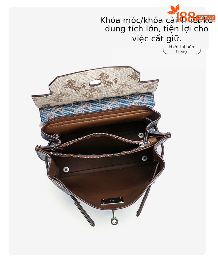 Túi xách nữ thiết kế cổ điển phong cách bạch kim, đeo chéo một vai, phối dây xích chi tiết 9