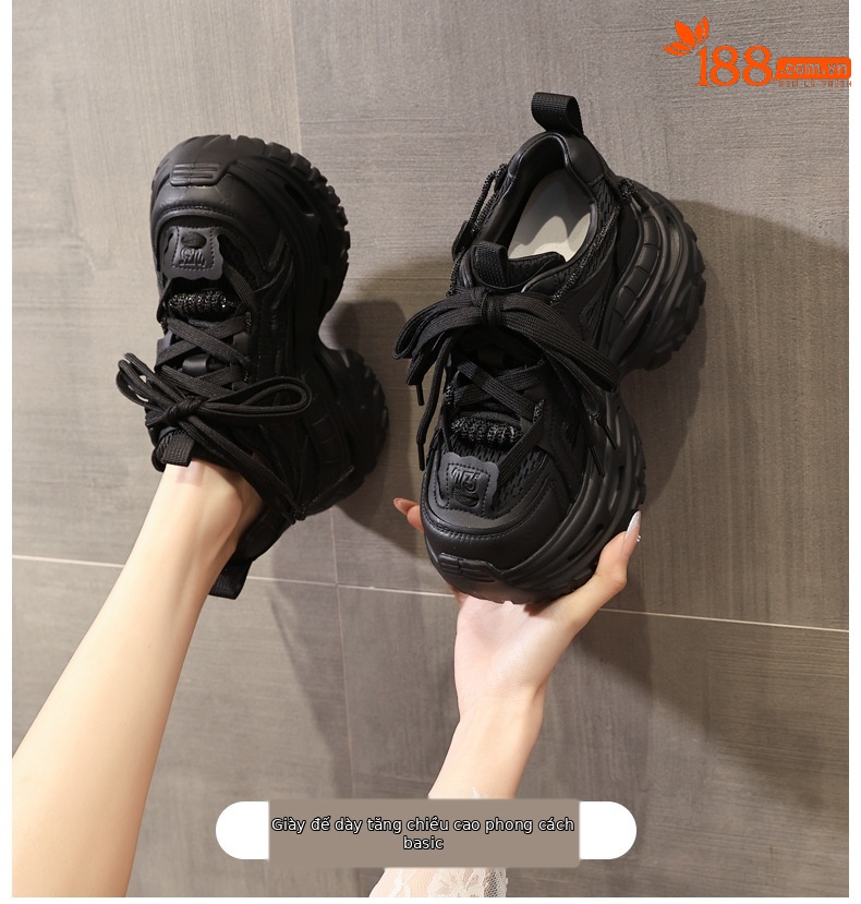 Giày sneaker nữ đế dày tăng chiều cao, lưới thoáng khí, phong cách thể thao — Tro thô chi tiết 1