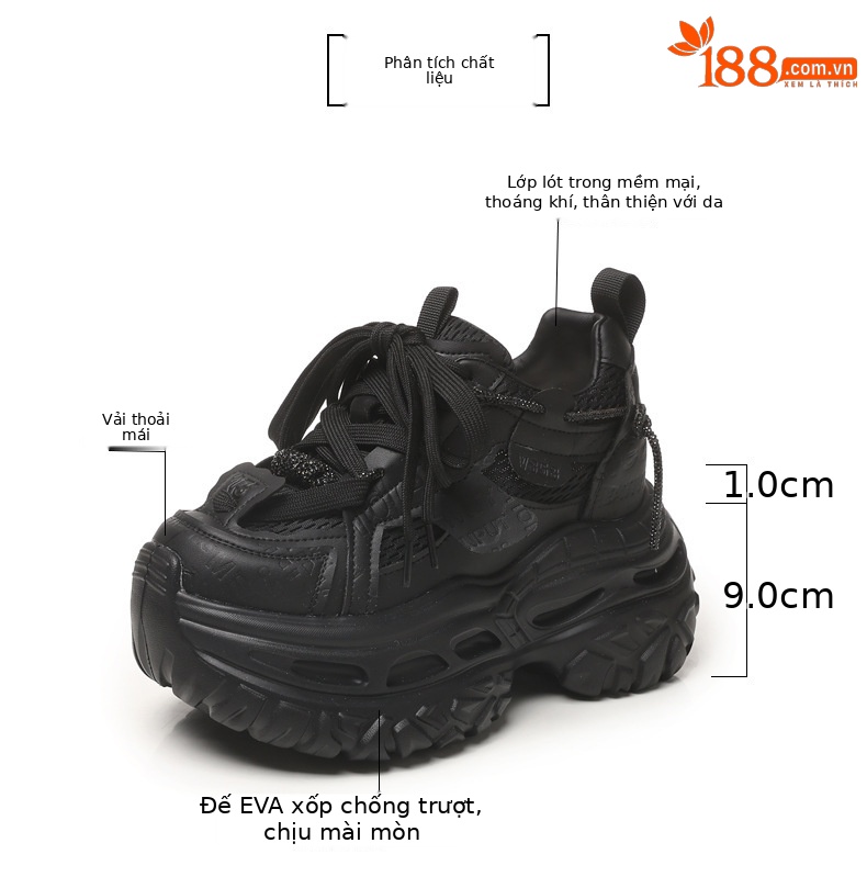 Giày sneaker nữ đế dày tăng chiều cao, lưới thoáng khí, phong cách thể thao — Tro thô chi tiết 2