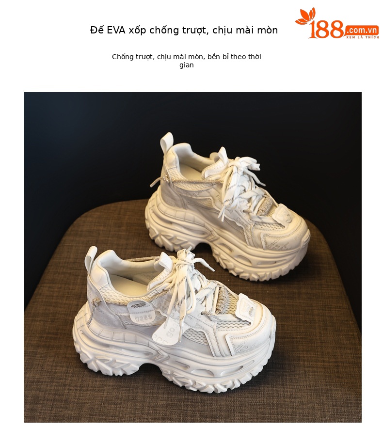 Giày sneaker nữ đế dày tăng chiều cao, lưới thoáng khí, phong cách thể thao — Tro thô chi tiết 9