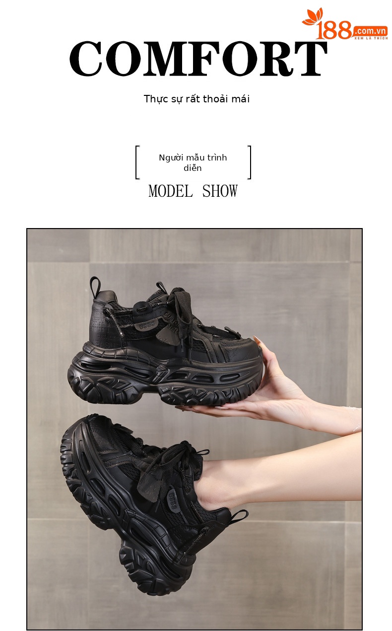 Giày sneaker nữ đế dày tăng chiều cao, lưới thoáng khí, phong cách thể thao — Tro thô chi tiết 10