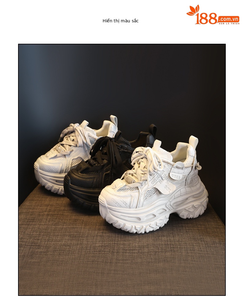 Giày sneaker nữ đế dày tăng chiều cao, lưới thoáng khí, phong cách thể thao — Tro thô chi tiết 17