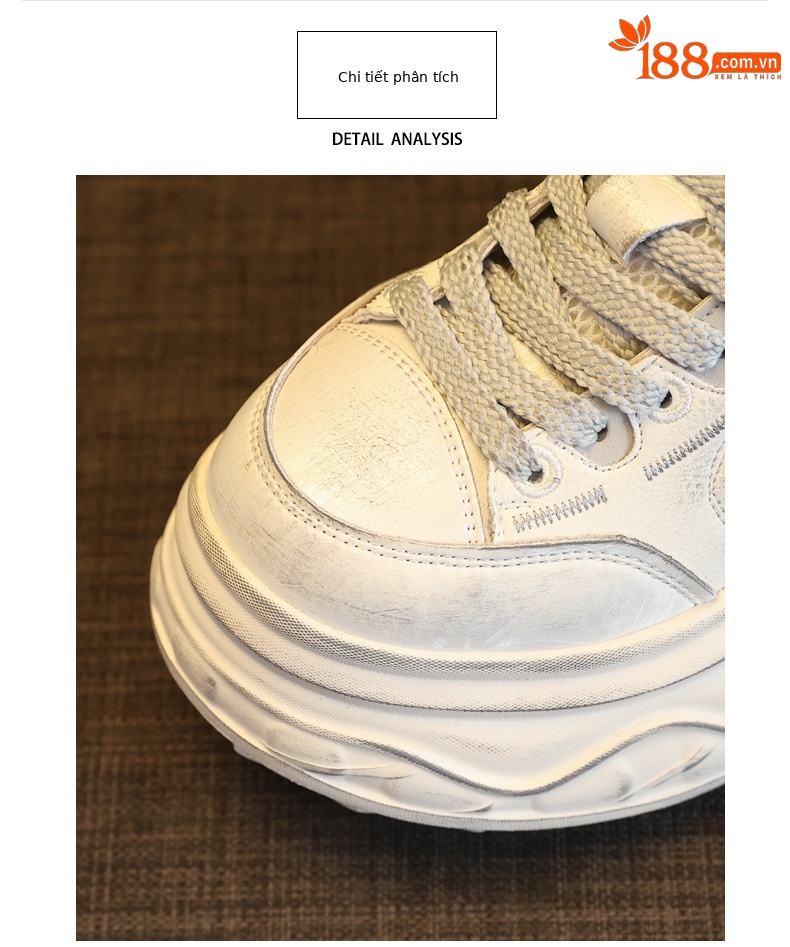 Giày thể thao nữ đế dày tăng chiều cao sneaker trắng cổ thấp — Xám trắng chi tiết 7