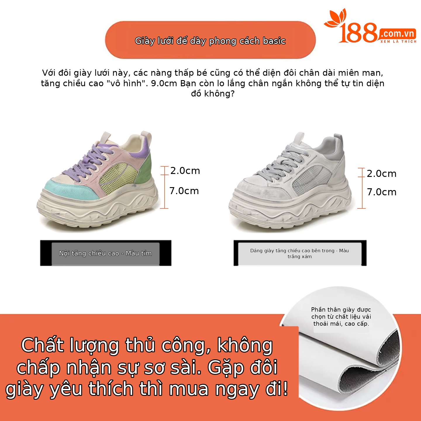 Giày thể thao nữ đế dày tăng chiều cao sneaker trắng cổ thấp — Xám trắng