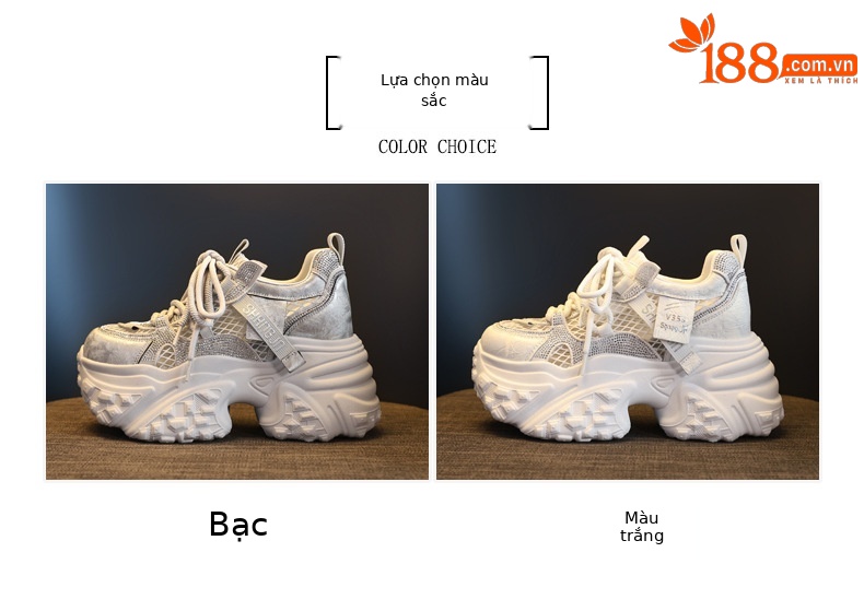 Giày sneaker nữ đế dày tăng chiều cao lưới thoáng khí phong cách daddy — màu trắng chi tiết 2