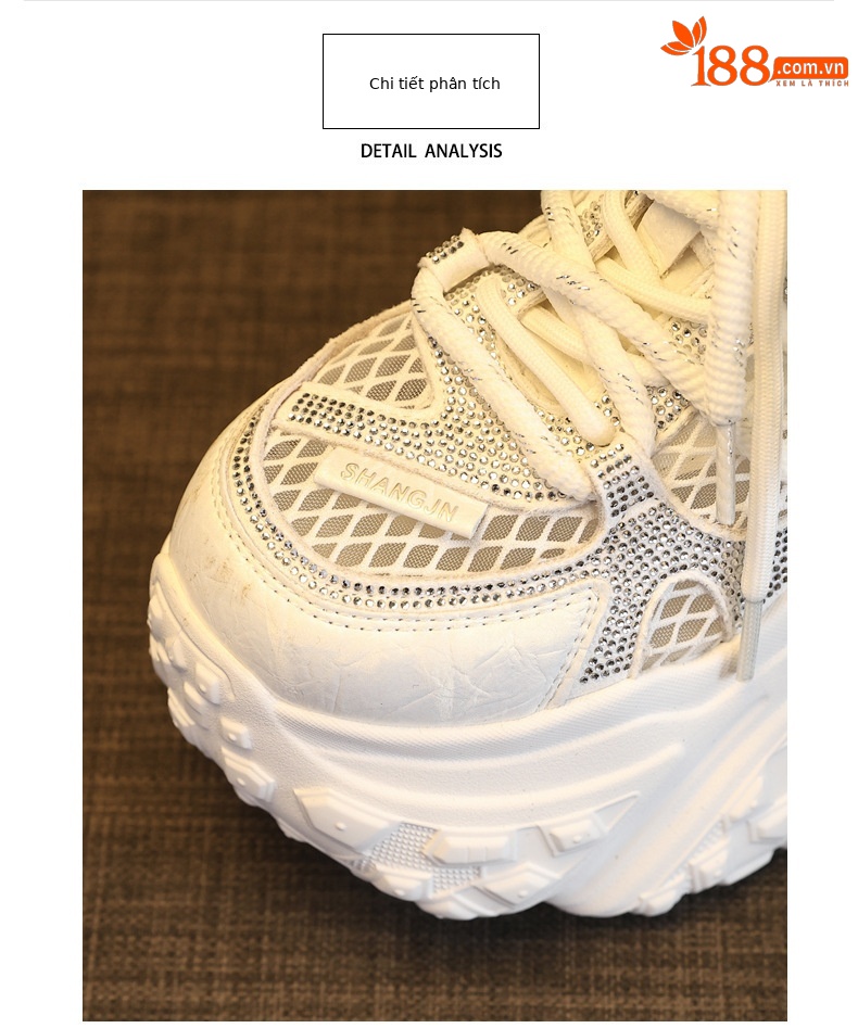 Giày sneaker nữ đế dày tăng chiều cao lưới thoáng khí phong cách daddy — màu trắng chi tiết 7