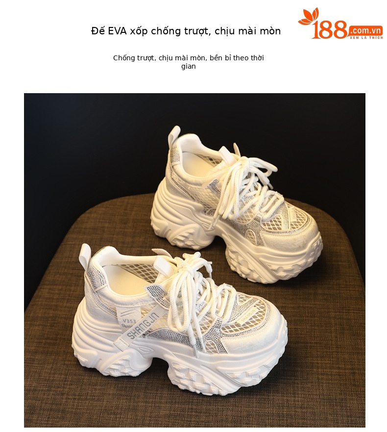 Giày sneaker nữ đế dày tăng chiều cao lưới thoáng khí phong cách daddy — màu trắng chi tiết 10