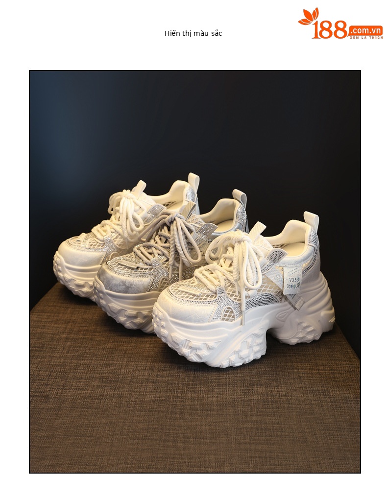 Giày sneaker nữ đế dày tăng chiều cao lưới thoáng khí phong cách daddy — màu trắng chi tiết 18