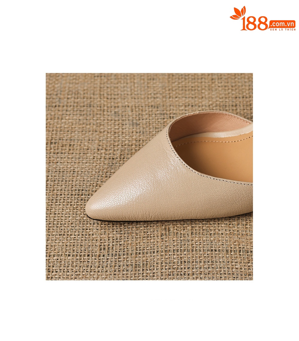 Sandal cao gót nữ mũi nhọn quai ngang da cừu bọc mũi — màu trắng ngà chi tiết 9