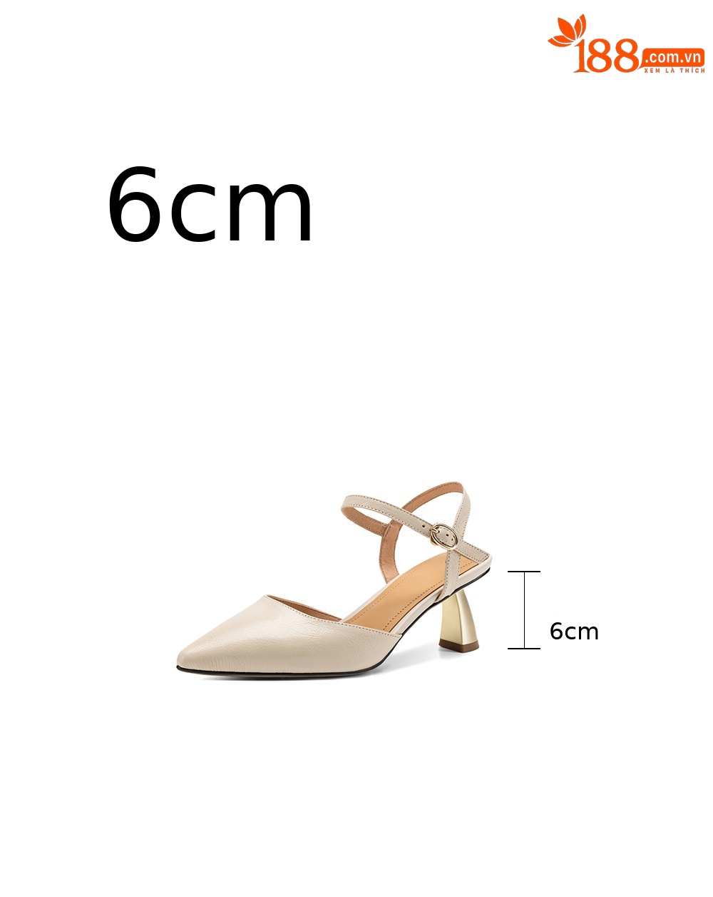 Sandal cao gót nữ mũi nhọn quai ngang da cừu bọc mũi — màu trắng ngà chi tiết 3