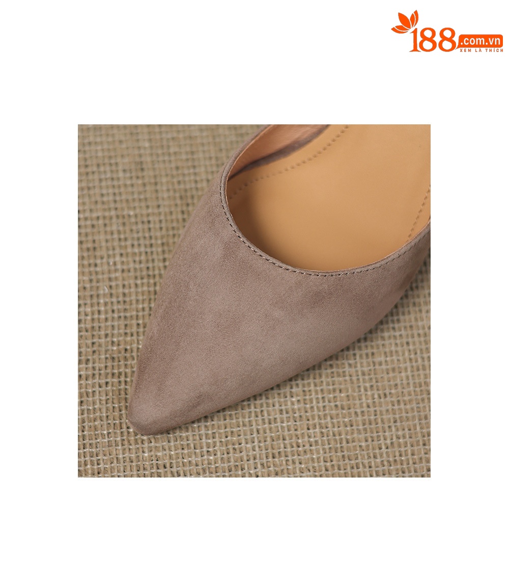 Sandal nữ da cừu mũi nhọn quai ngang gót cao 7 cm — đen chi tiết 16