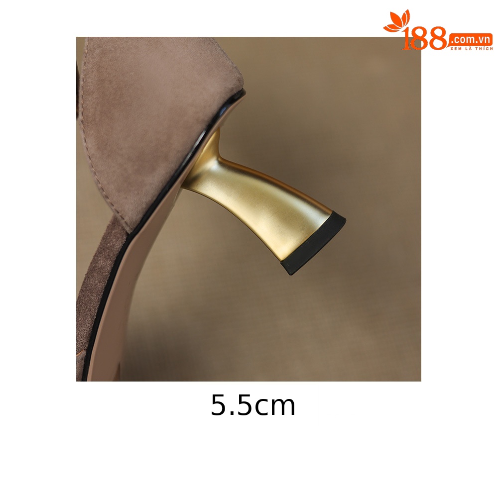 Sandal nữ da cừu mũi nhọn quai ngang gót cao 7 cm — đen chi tiết 17