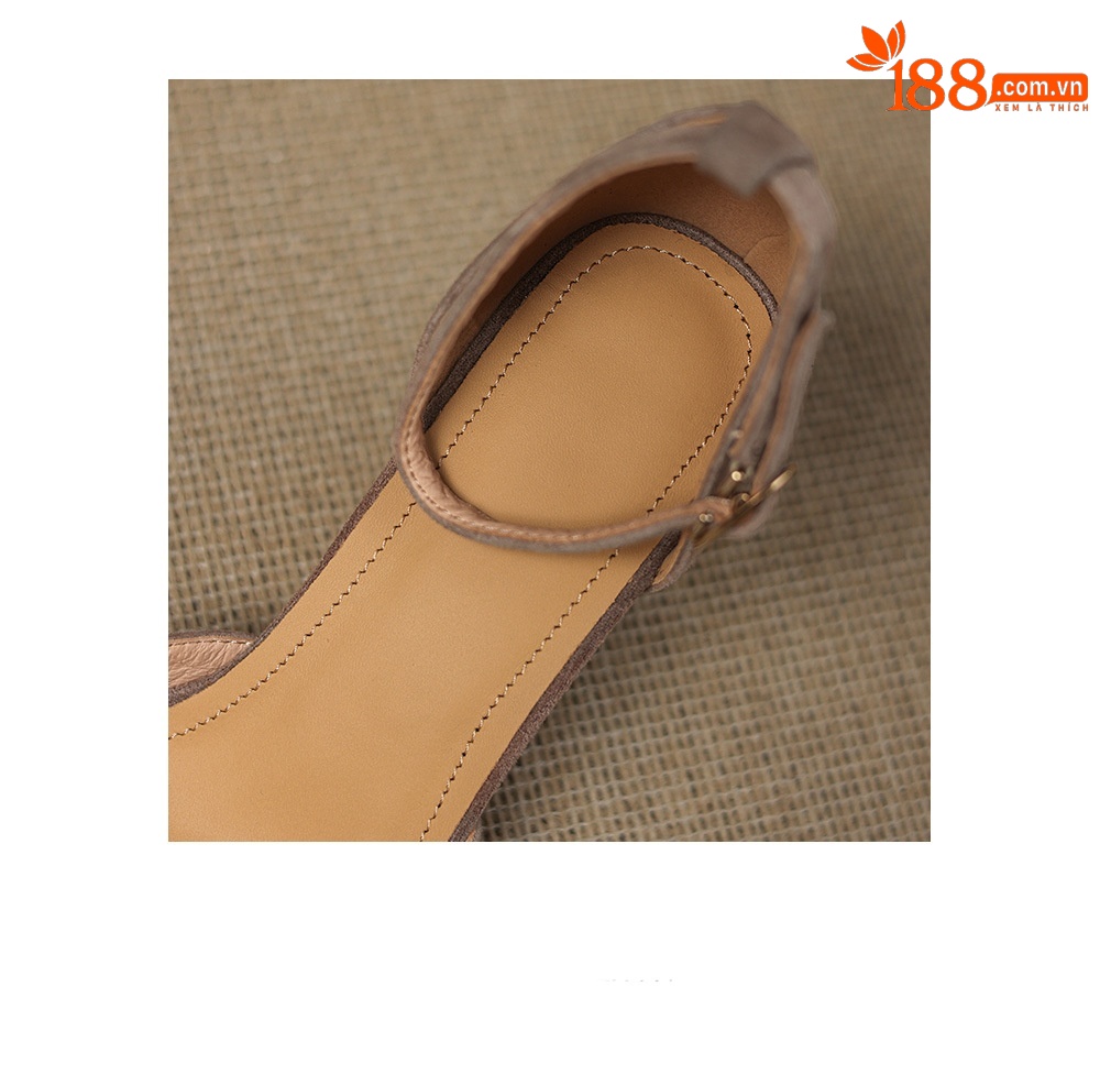 Sandal nữ da cừu mũi nhọn quai ngang gót cao 7 cm — đen chi tiết 19