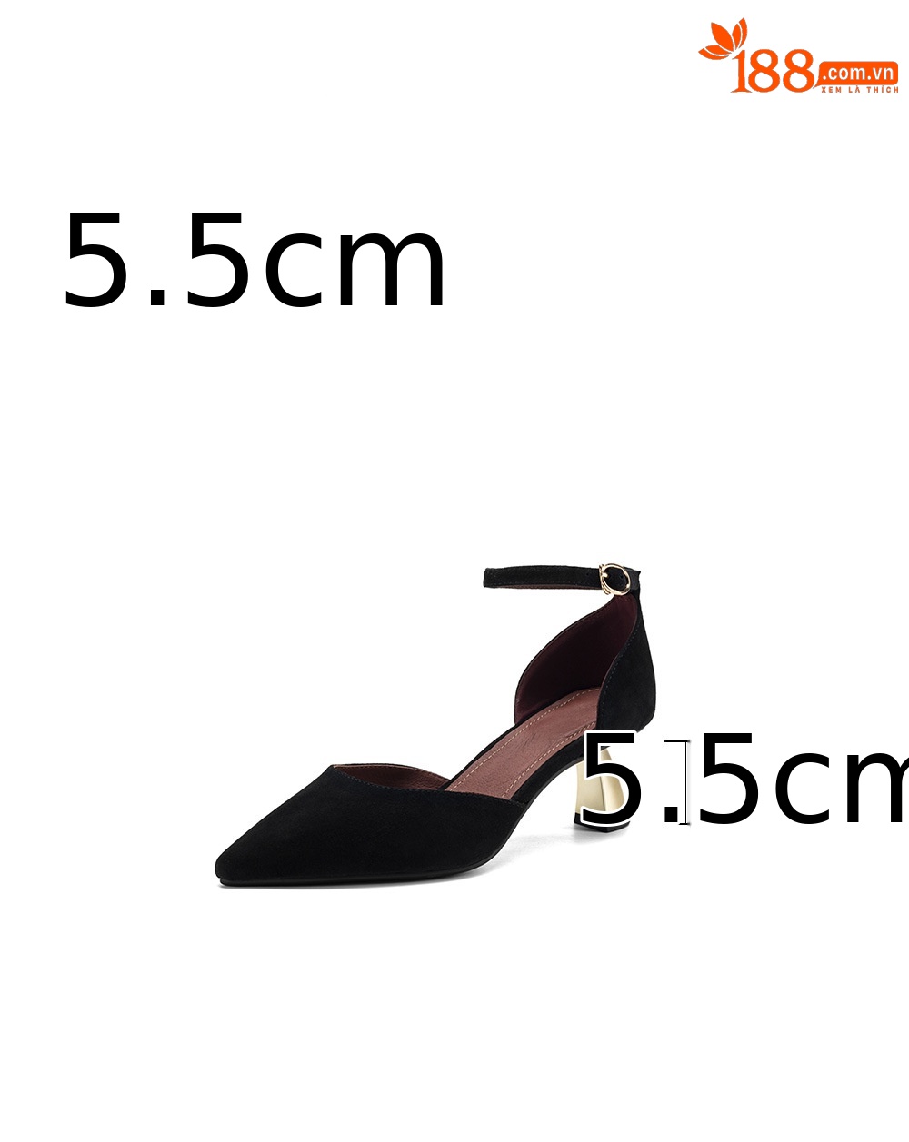 Sandal nữ da cừu mũi nhọn quai ngang gót cao 7 cm — đen chi tiết 3
