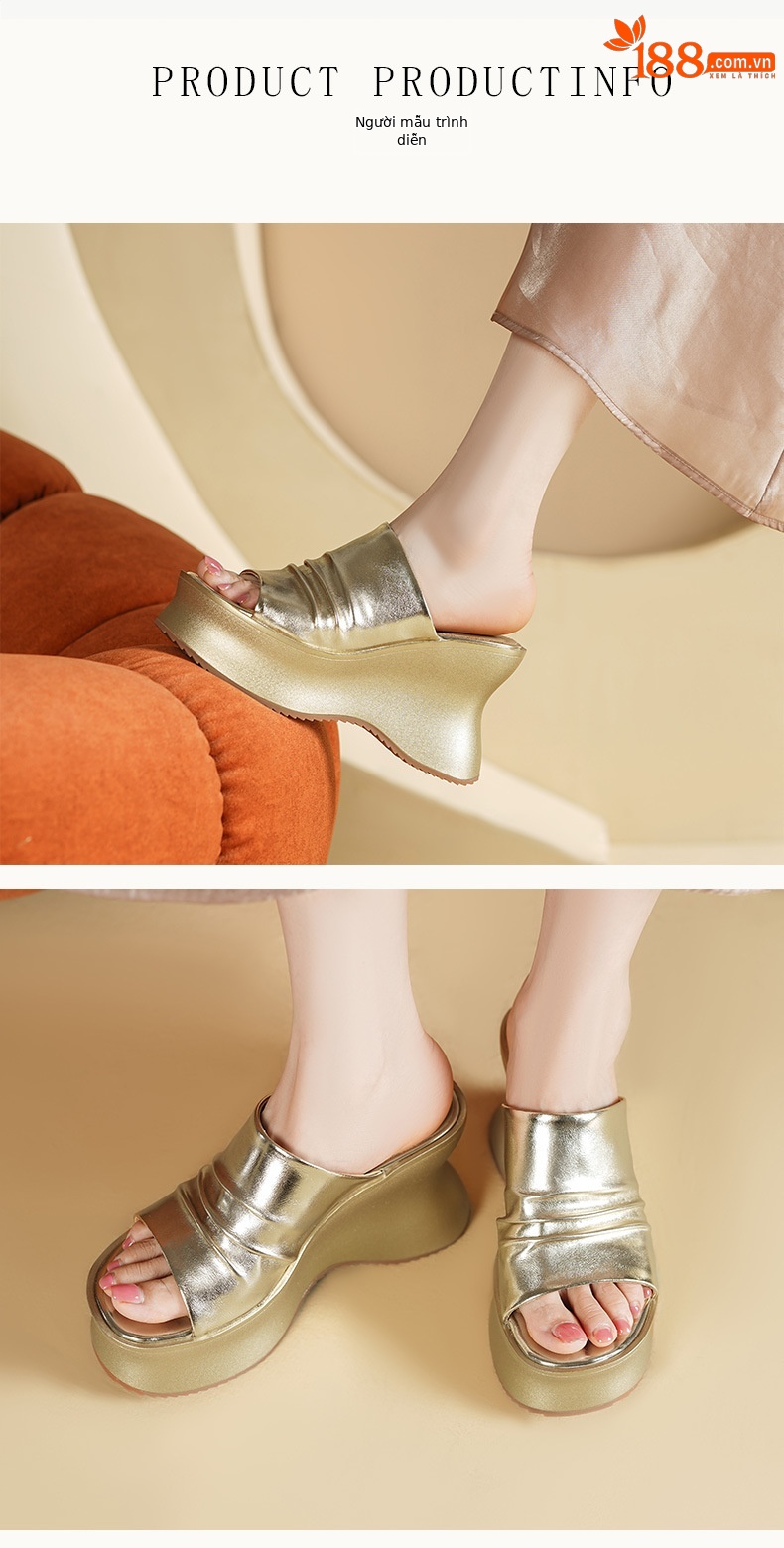 Sandal cao gót nữ hở mũi quai ngang da thật gót 10 cm — màu vàng, bạc chi tiết 2