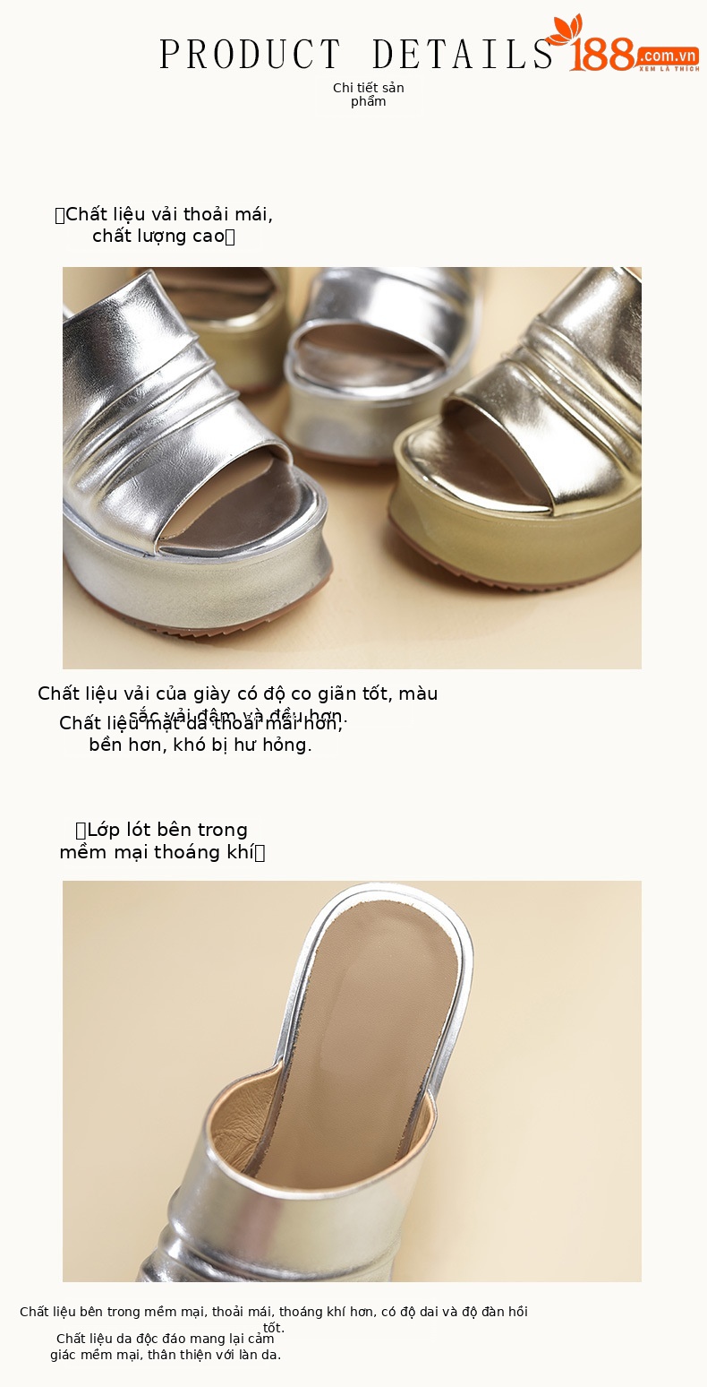 Sandal cao gót nữ hở mũi quai ngang da thật gót 10 cm — màu vàng, bạc chi tiết 7