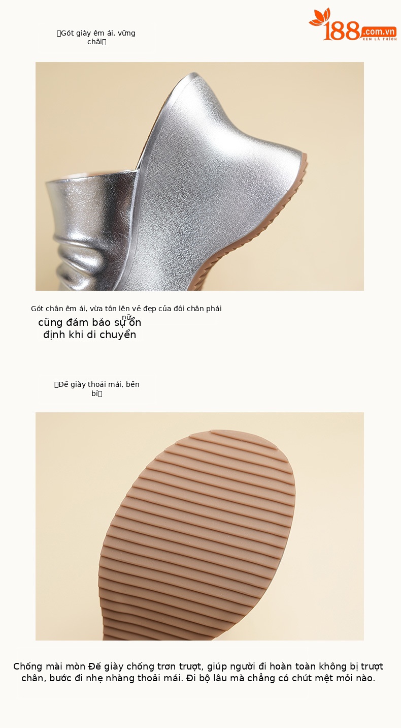 Sandal cao gót nữ hở mũi quai ngang da thật gót 10 cm — màu vàng, bạc chi tiết 8
