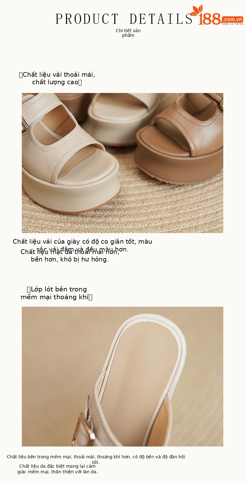 Sandal nữ da bò cao gót hở mũi quai khóa, đế xuồng tăng chiều cao, dáng lười tiện lợi — màu nâu, màu mơ chi tiết 7