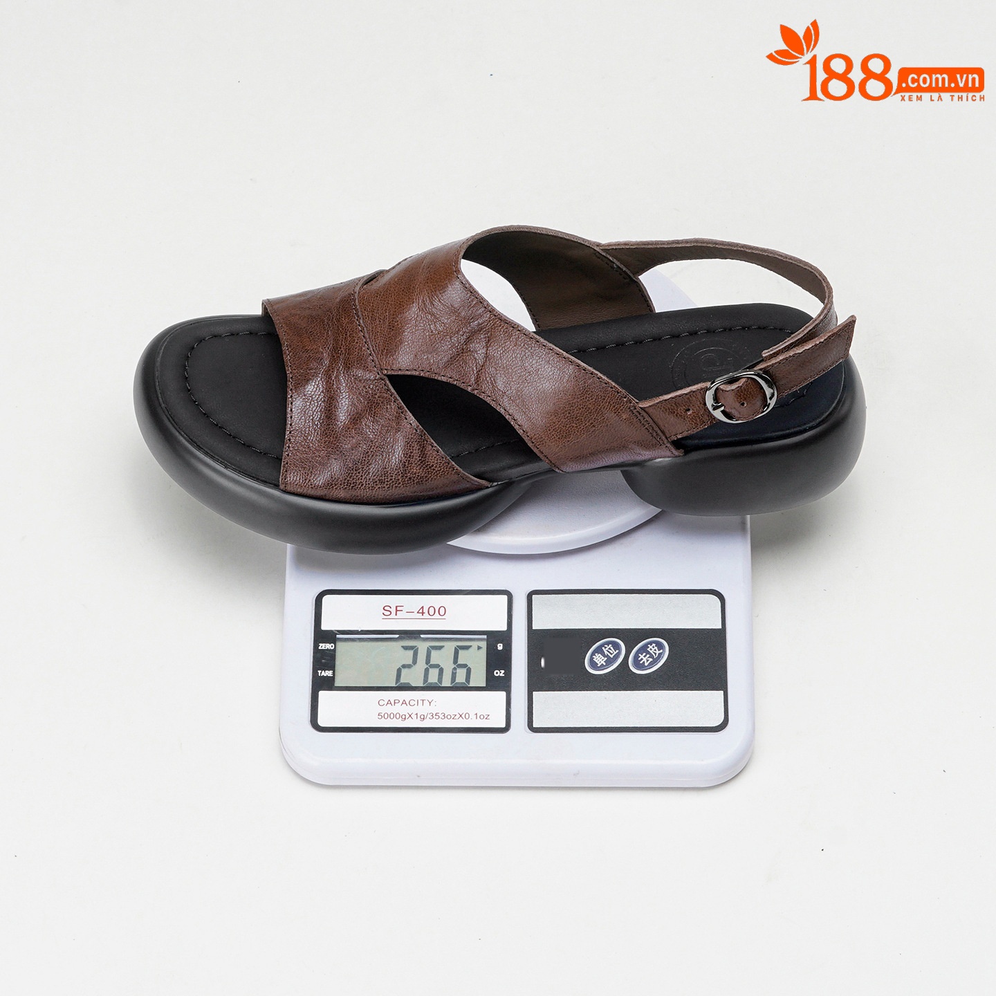Sandal nữ hở mũi đế dày 4 cm da cừu quai chữ T khóa — màu nâu chi tiết 1