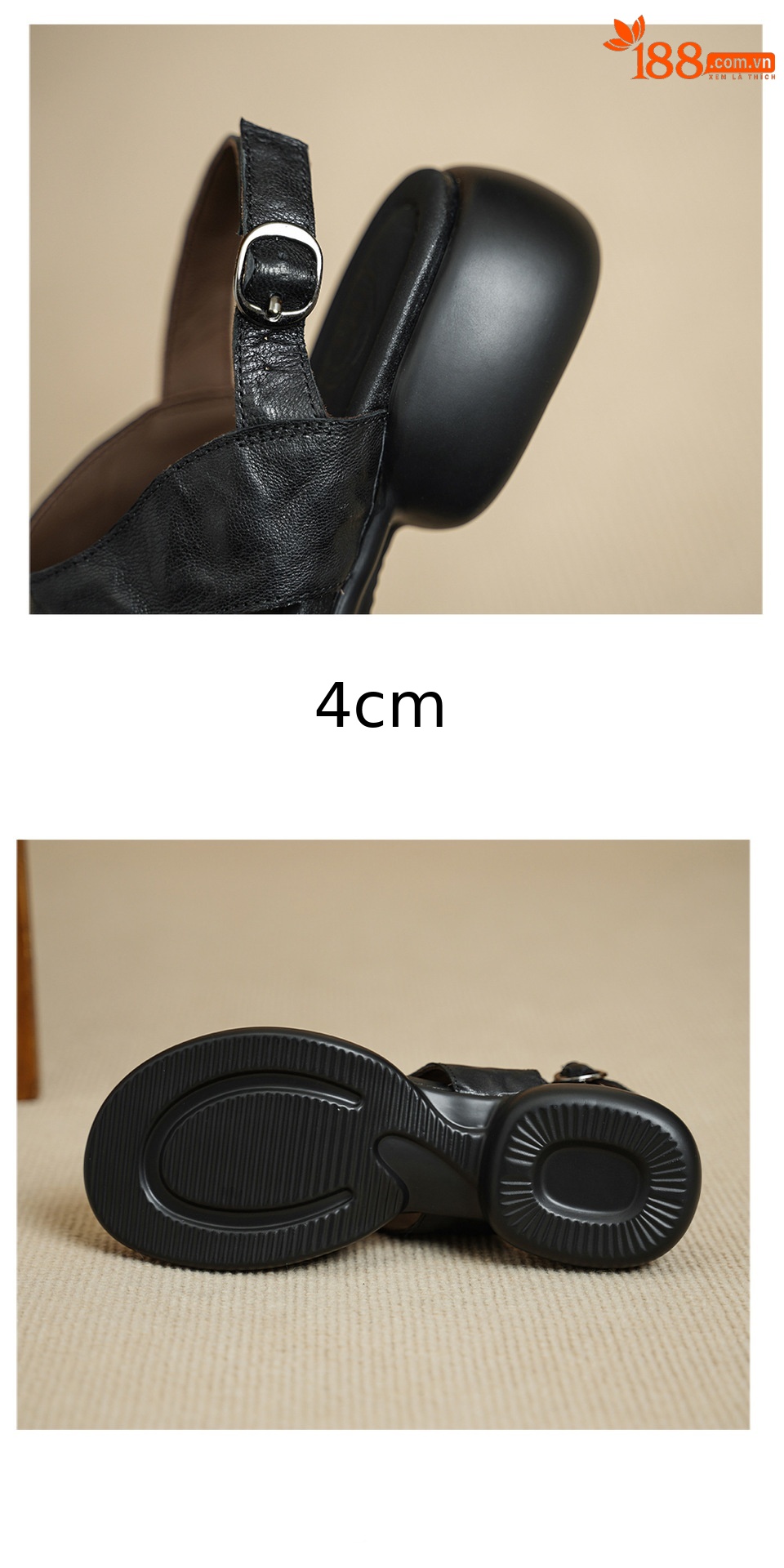 Sandal nữ hở mũi đế dày 4 cm da cừu quai chữ T khóa — màu nâu chi tiết 15