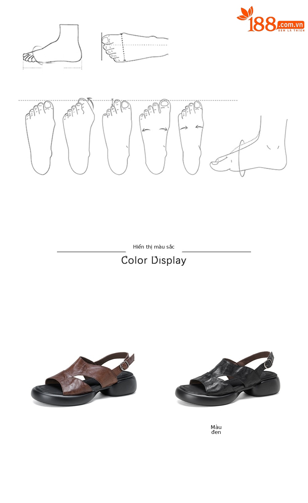 Sandal nữ hở mũi đế dày 4 cm da cừu quai chữ T khóa — màu nâu chi tiết 4