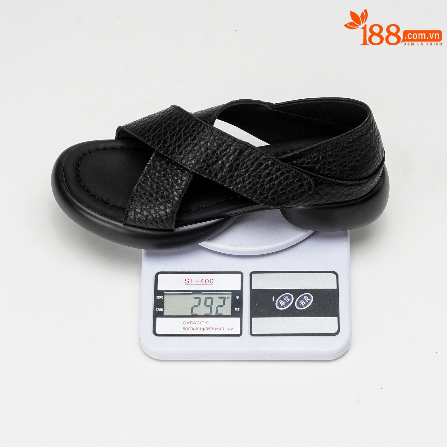 Sandal nữ hở mũi đế dày 4 cm da cừu quai ngang khóa — đen chi tiết 1