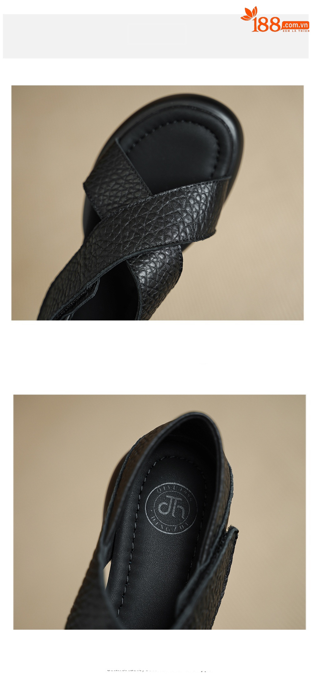 Sandal nữ hở mũi đế dày 4 cm da cừu quai ngang khóa — đen chi tiết 14