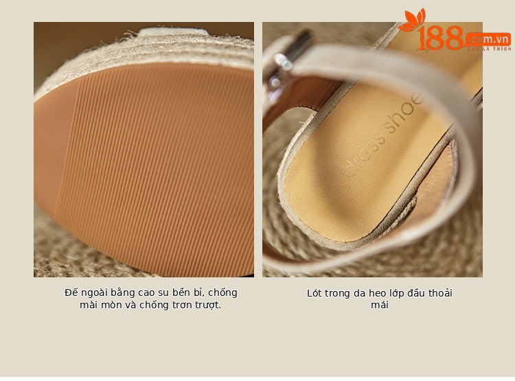 Sandal cao gót nữ đế xuồng đan rơm, quai ngang, hở mũi, gót 10 cm — màu đen, màu mơ chi tiết 6