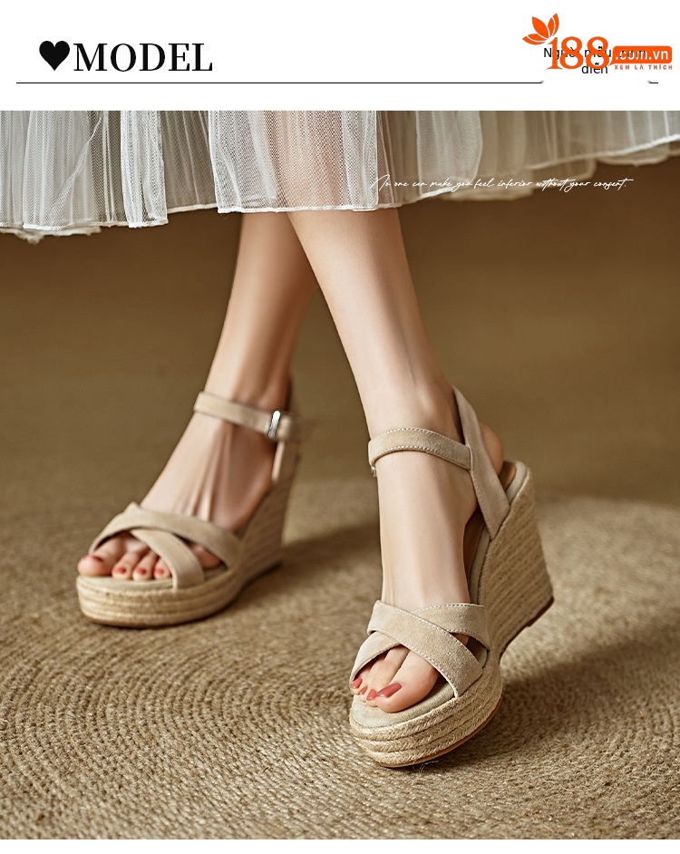 Sandal cao gót nữ đế xuồng đan rơm, quai ngang, hở mũi, gót 10 cm — màu đen, màu mơ chi tiết 8