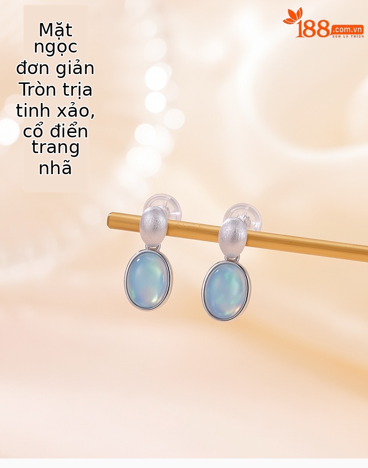 Bông tai bạc 925 đính đá xanh ngọc hình học đơn giản — Cặp đôi chi tiết 1