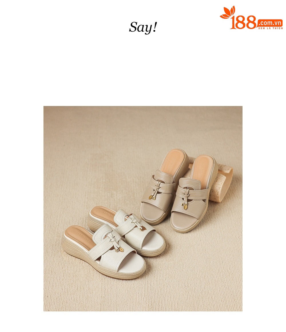 Sandal nữ quai chữ V đế bánh mì da dê hở mũi — màu trắng ngà chi tiết 5