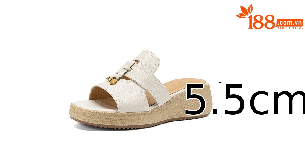 Sandal nữ quai chữ V đế bánh mì da dê hở mũi — màu trắng ngà chi tiết 7