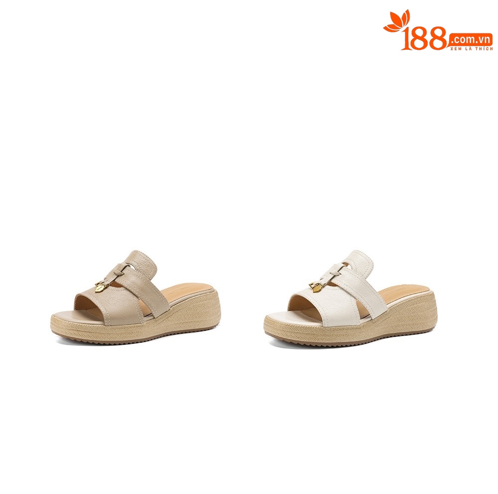 Sandal nữ quai chữ V đế bánh mì da dê hở mũi — màu trắng ngà chi tiết 8
