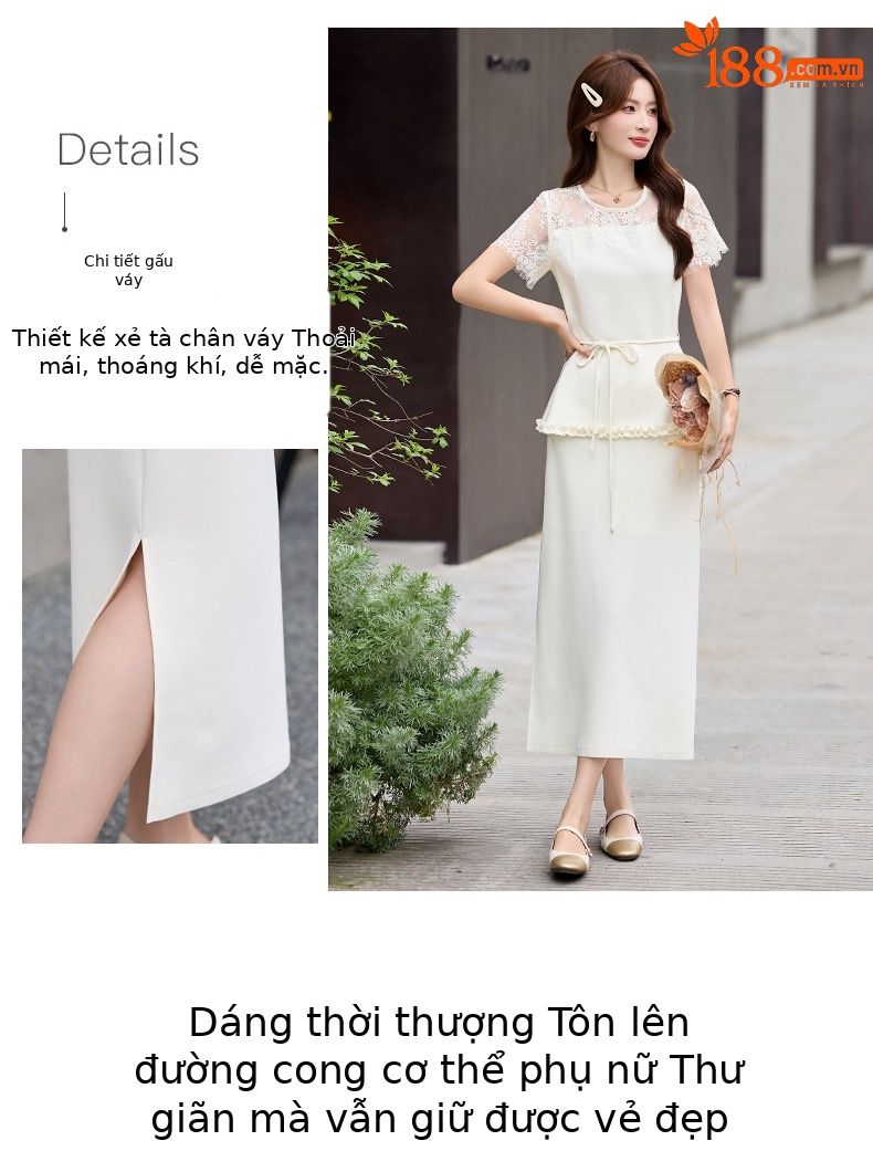 Bộ áo ren + chân váy hai mảnh nữ tính thanh lịch SX92621 — màu đen, Đỏ chà là, màu trắng ngà chi tiết 5