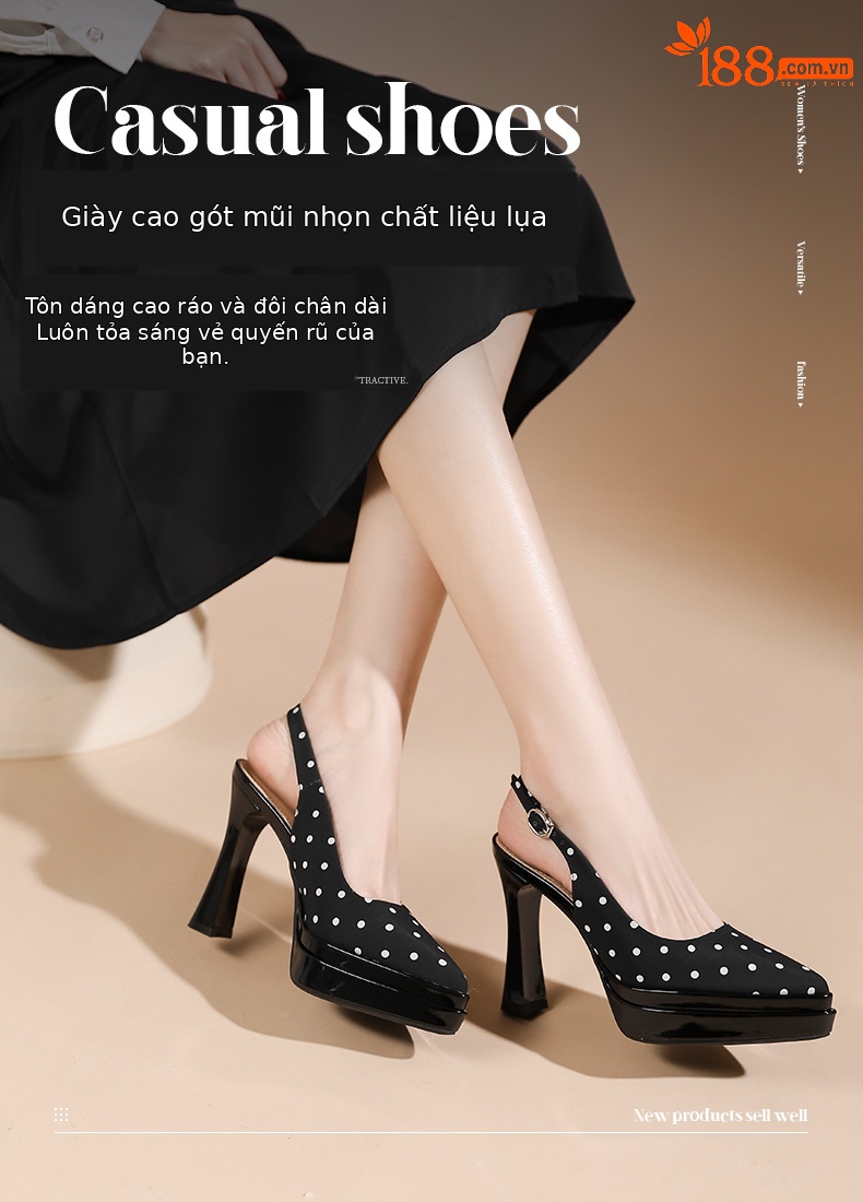 Sandal cao gót nữ mũi nhọn gót nhọn 11 cm, chất liệu satin bít mũi hở gót — Đen - 11cm chi tiết 1
