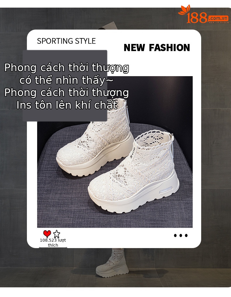 Giày sneaker nữ đế dày lưới ren hở mũi phong cách thể thao thời trang — Be 5067, Vang 5067, Den 5067 chi tiết 3