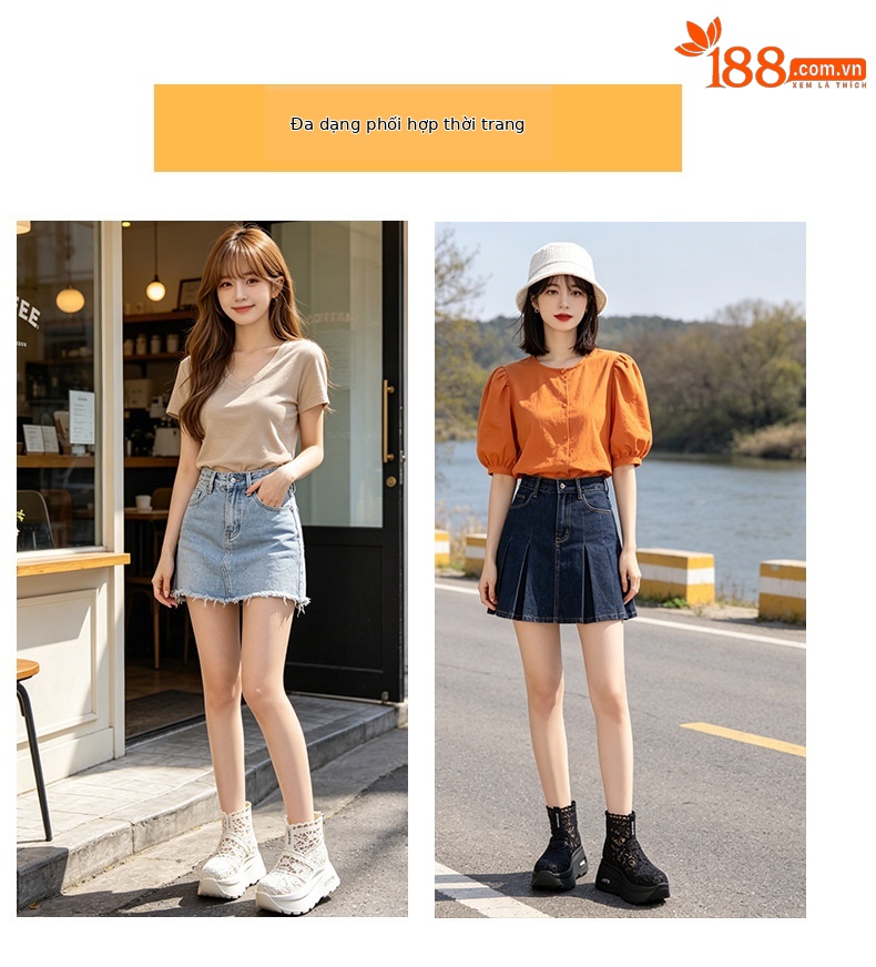 Giày sneaker nữ đế dày lưới ren hở mũi phong cách thể thao thời trang — Be 5067, Vang 5067, Den 5067 chi tiết 6