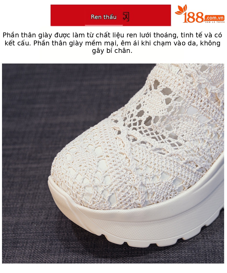 Giày sneaker nữ đế dày lưới ren hở mũi phong cách thể thao thời trang — Be 5067, Vang 5067, Den 5067 chi tiết 7