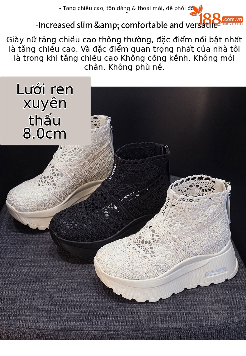 Giày sneaker nữ đế dày lưới ren hở mũi phong cách thể thao thời trang — Be 5067, Vang 5067, Den 5067 chi tiết 2
