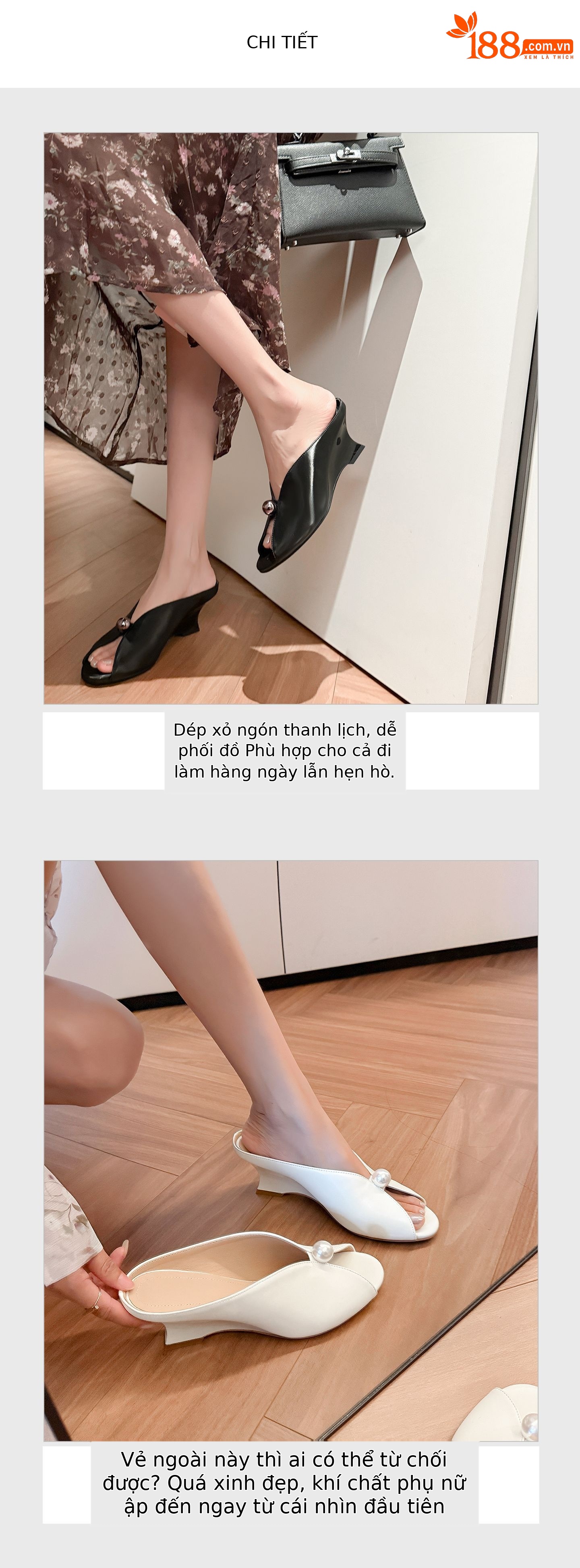 Sandal cao gót nữ hở mũi phong cách Chanel, gót xuồng 7 cm, quai ngang, đi biển hè — màu đen, màu hồng, màu trắng chi tiết 6