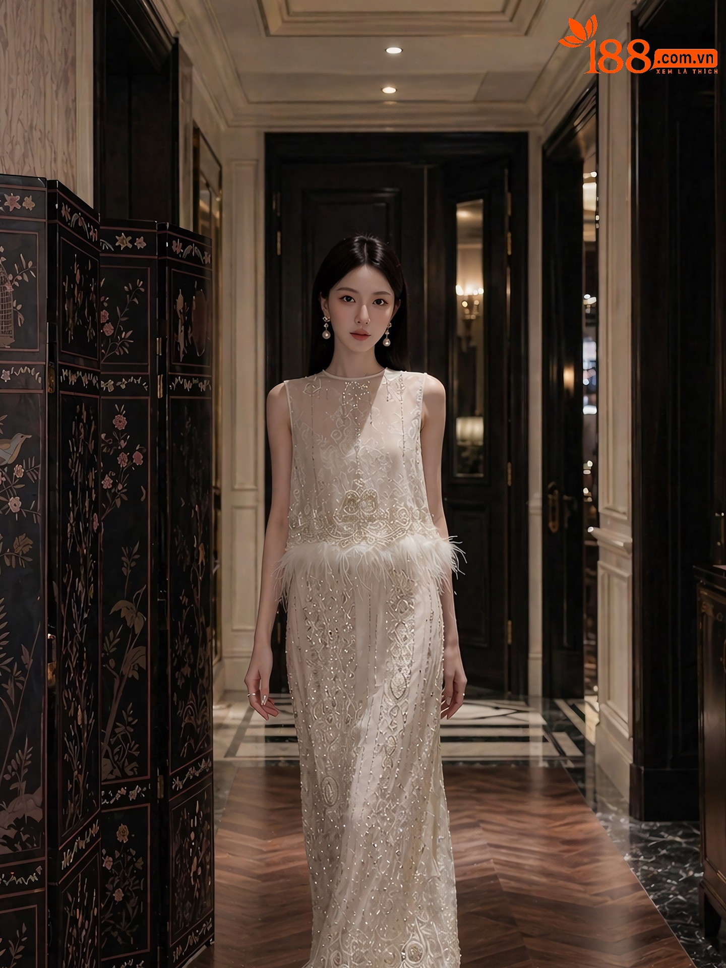 Set áo vest gile và chân váy midi thêu đính cườm phong cách Tân Trung Hoa — bộ đồ, nửa váy, Trang chủ