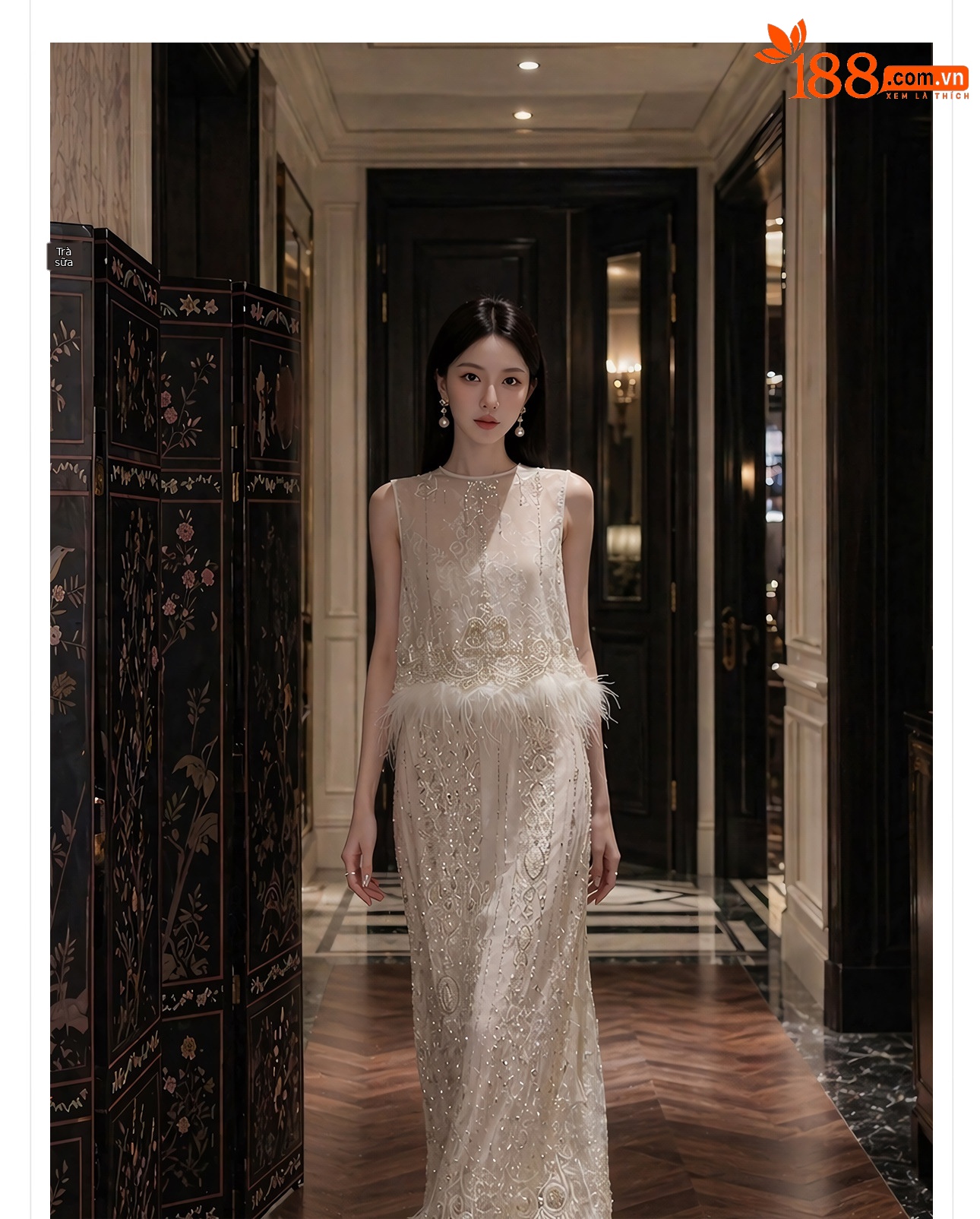 Set áo vest gile và chân váy midi thêu đính cườm phong cách Tân Trung Hoa — bộ đồ, nửa váy, Trang chủ chi tiết 7