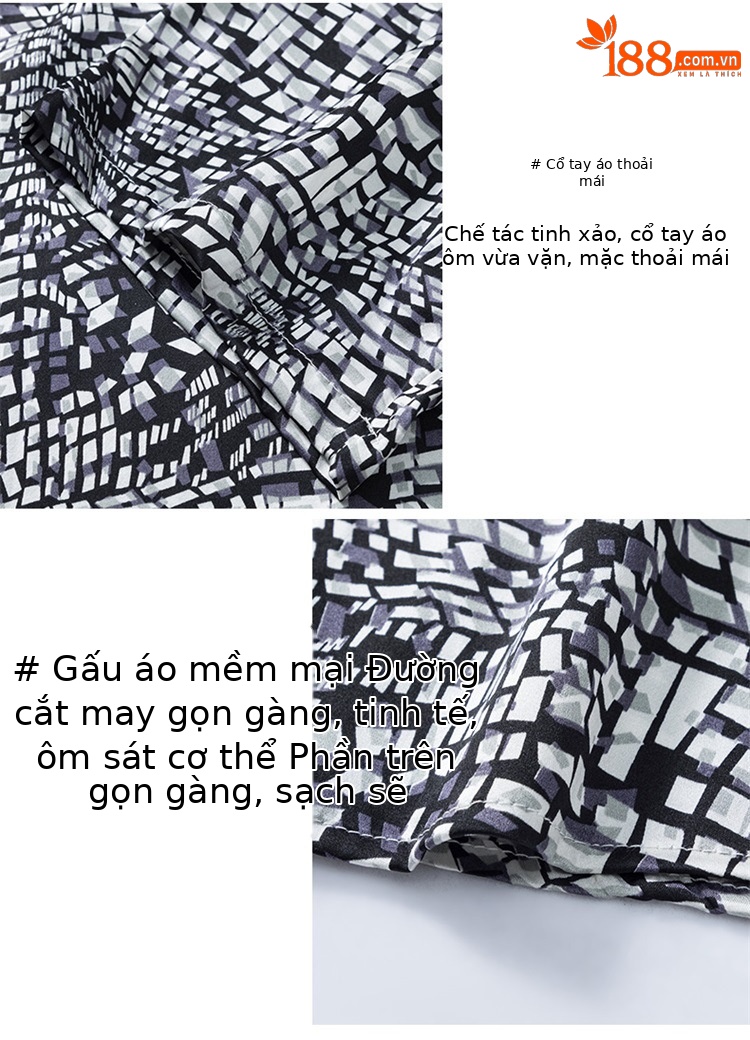 Áo sơ mi nam ngắn tay họa tiết hoa lụa satin mùa hè — Da đen 8844 chi tiết 7