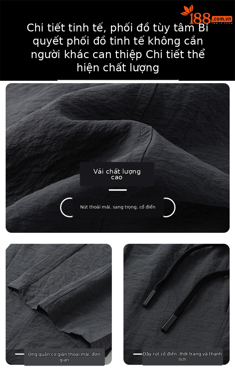 Quần tây nam ống côn chất lụa tơ tằm mát mẻ phong cách vintage — Đen SPH8827 chi tiết 4