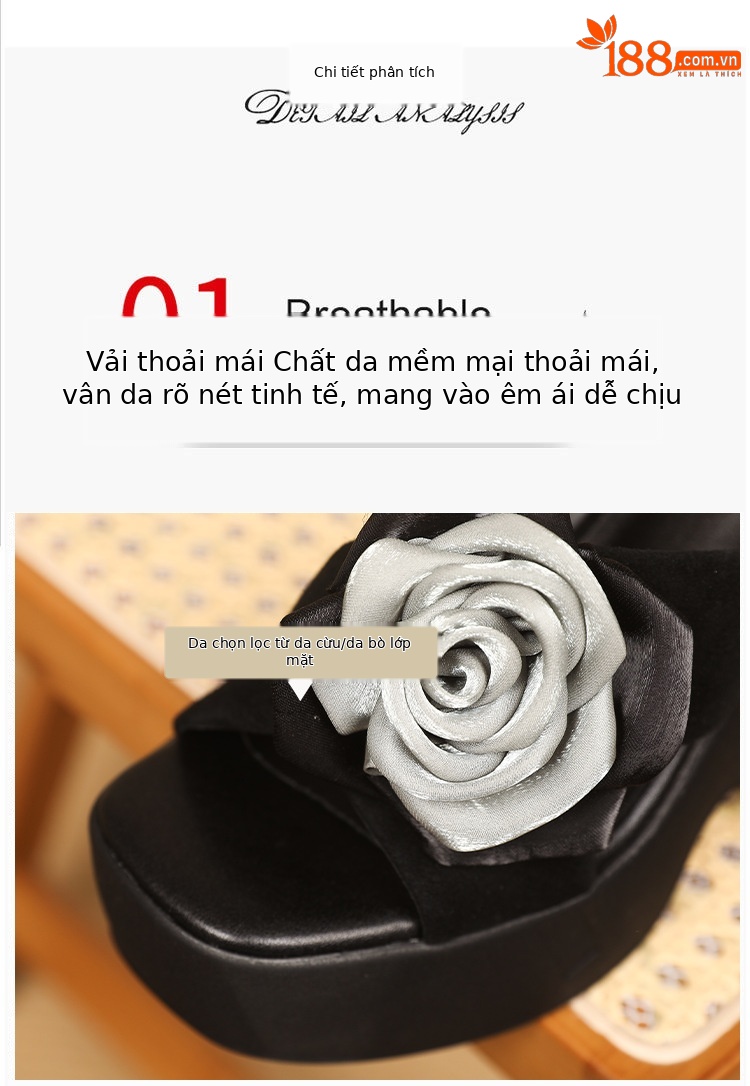 Dép sandal nữ quai chữ V đế xuồng cao gót 9 cm — màu đen, bạc chi tiết 6
